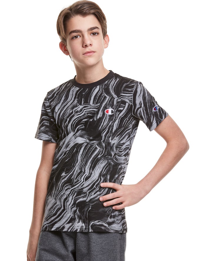 Champion Marble Dye Print Erkek Çocuk Tişört Siyah ( CLZBAM023 )